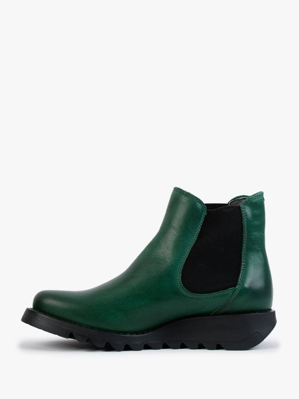 Salv Green Leather Wedge Chelsea Boots