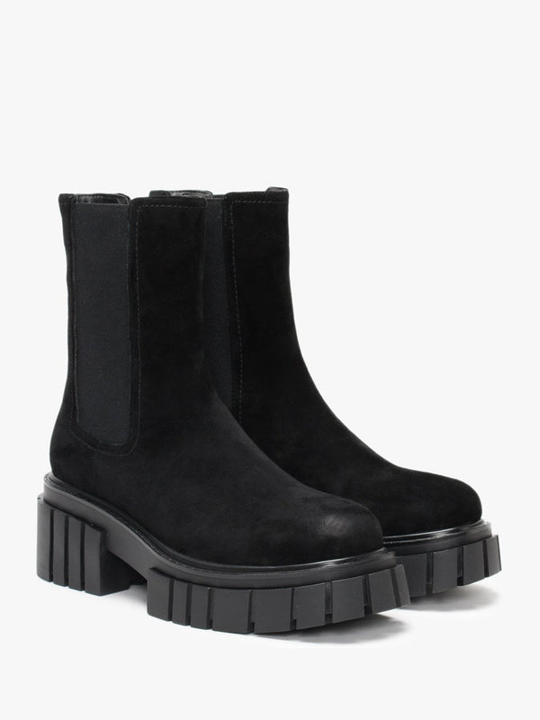 Pleat Black Suede Lug Sole Boots