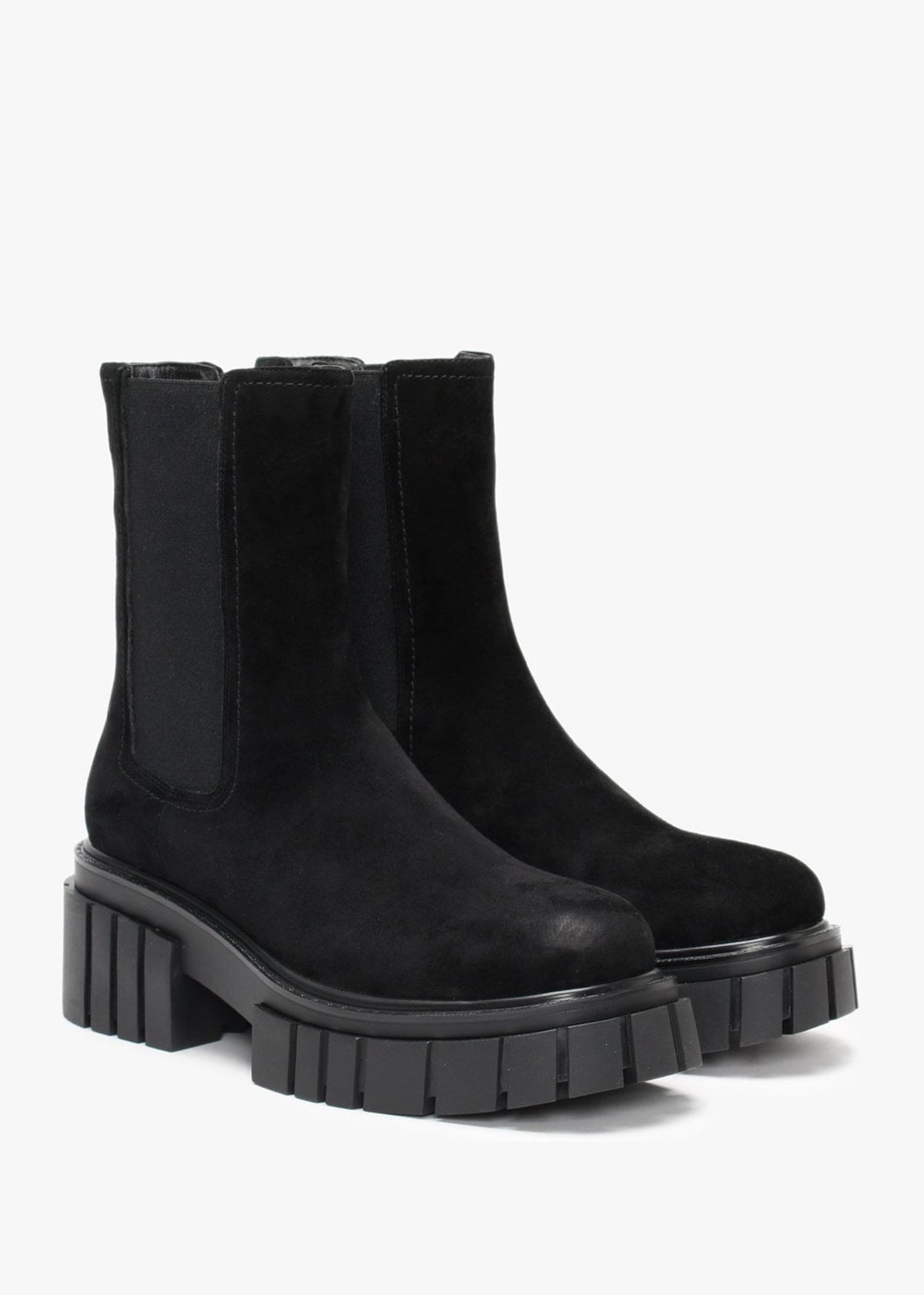 Pleat Black Suede Lug Sole Boots