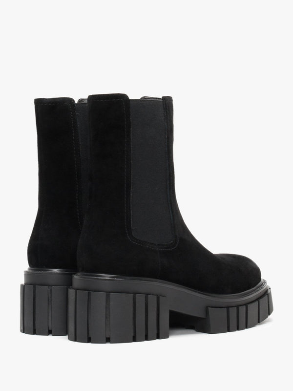 Pleat Black Suede Lug Sole Boots