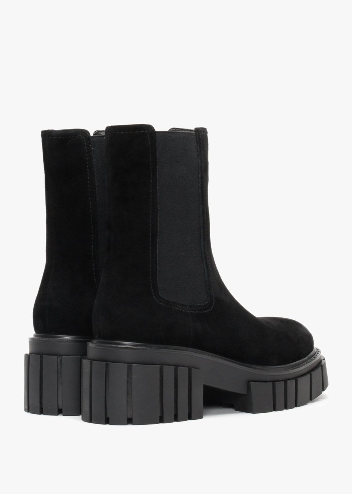 Pleat Black Suede Lug Sole Boots
