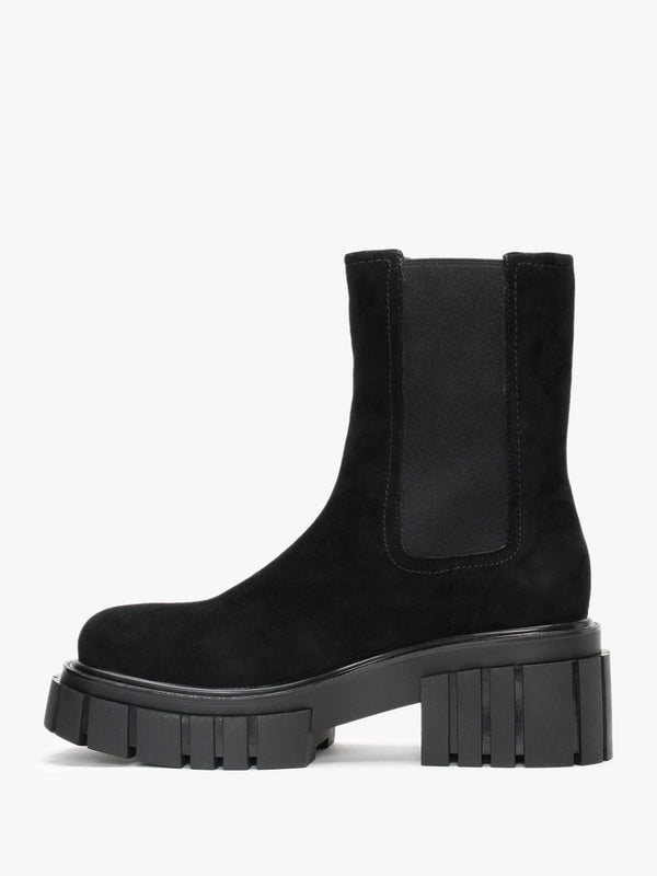Pleat Black Suede Lug Sole Boots