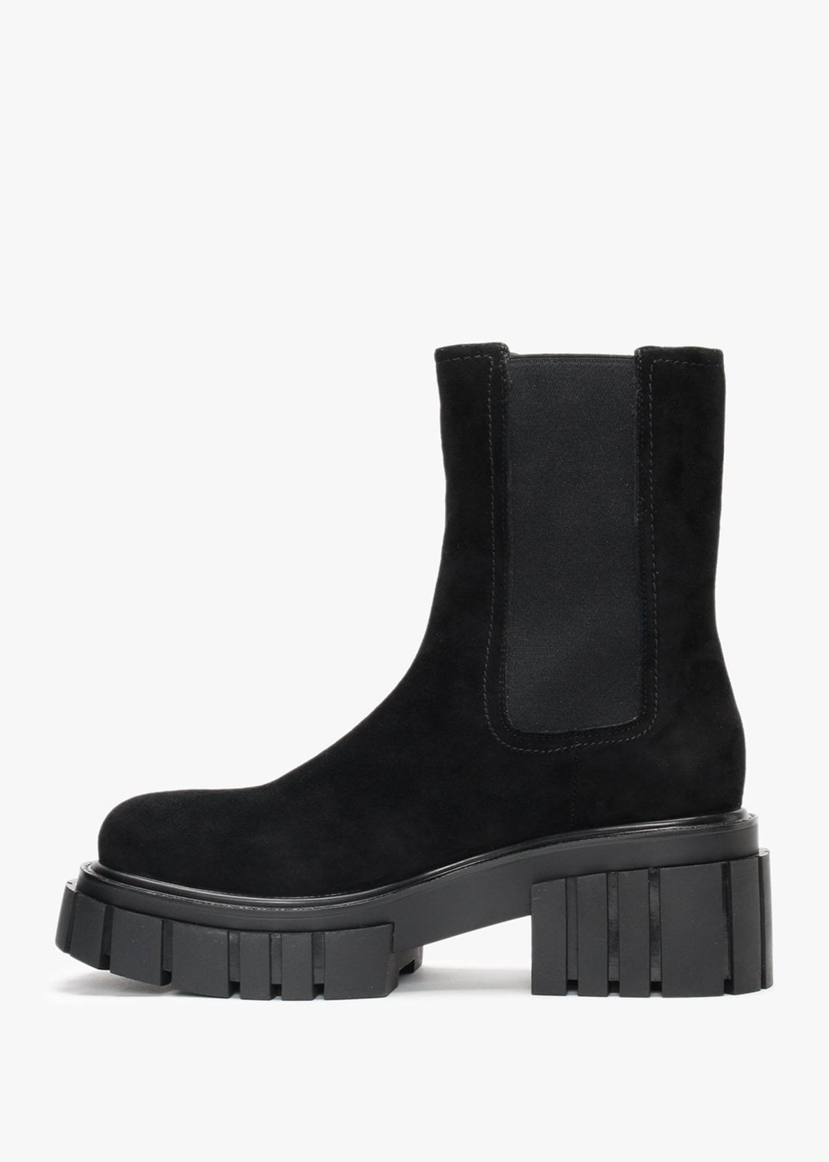 Pleat Black Suede Lug Sole Boots