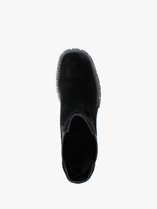 Pleat Black Suede Lug Sole Boots