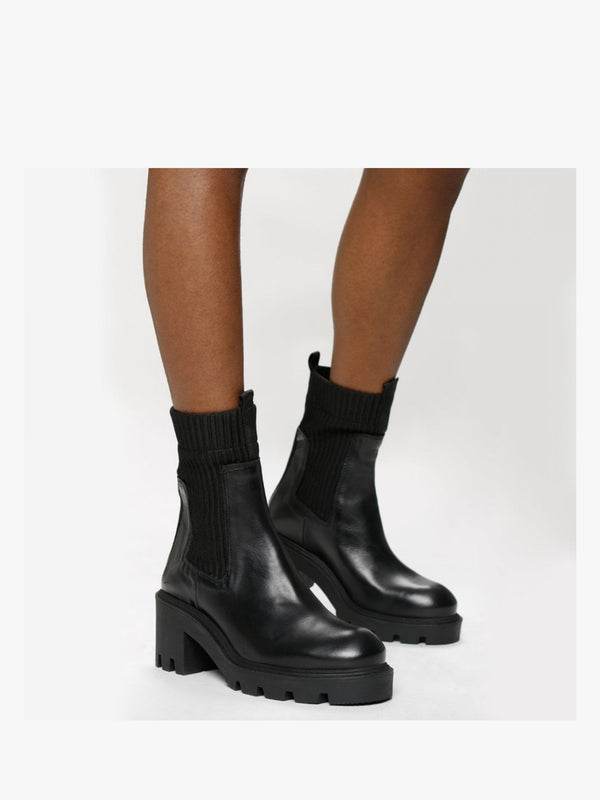 Ibby Black Leather Block Heel Chelsea Boots
