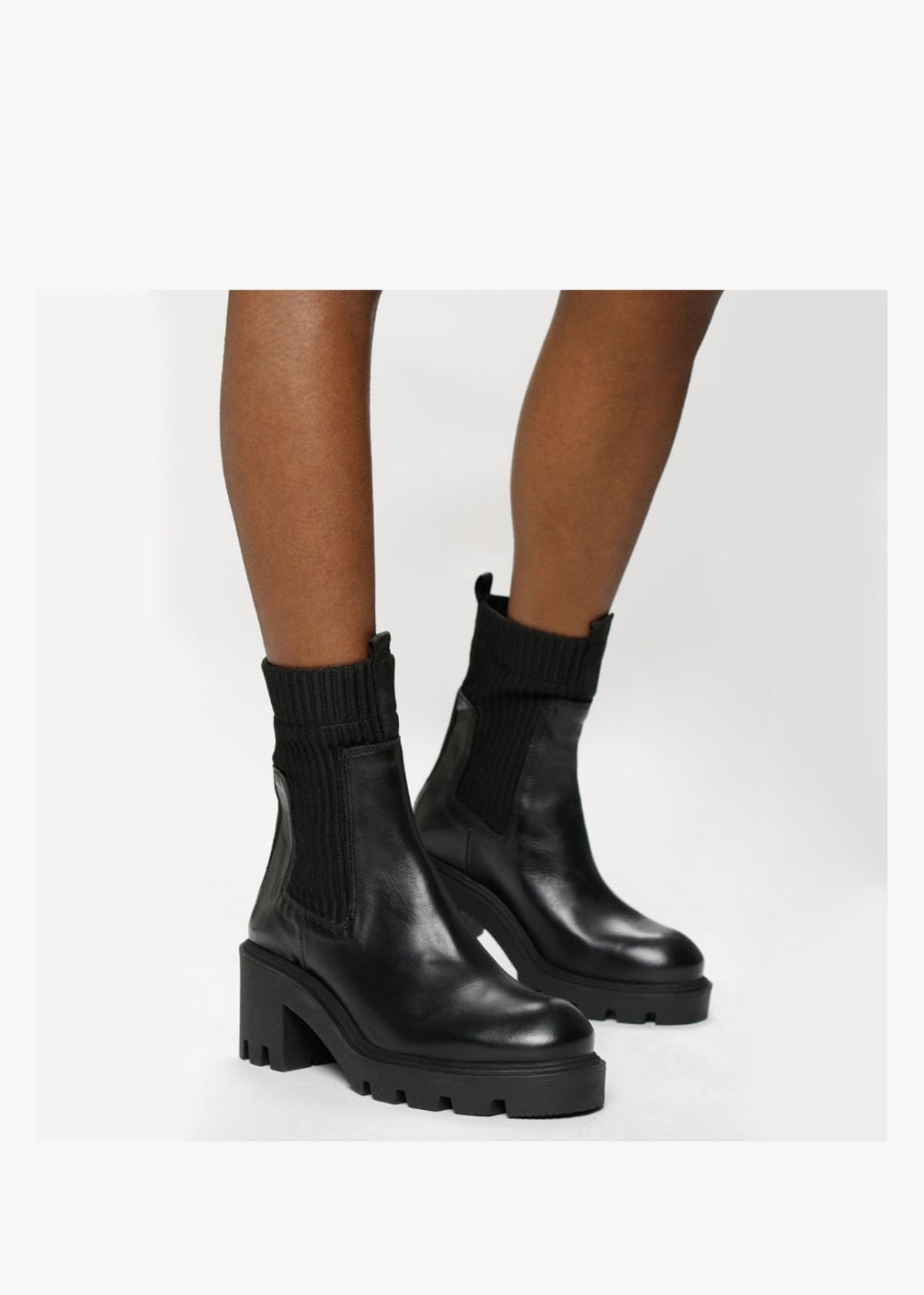 Ibby Black Leather Block Heel Chelsea Boots