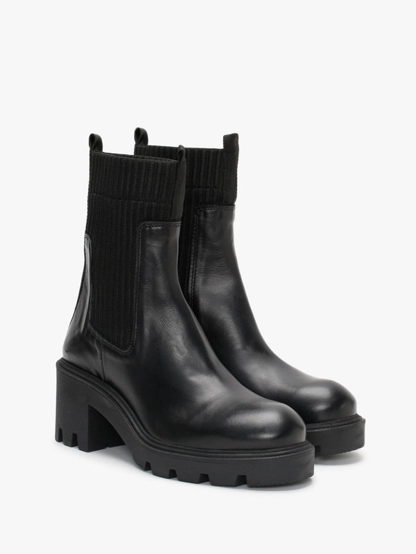 Ibby Black Leather Block Heel Chelsea Boots