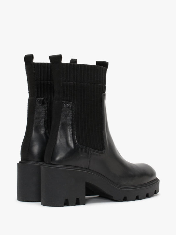 Ibby Black Leather Block Heel Chelsea Boots