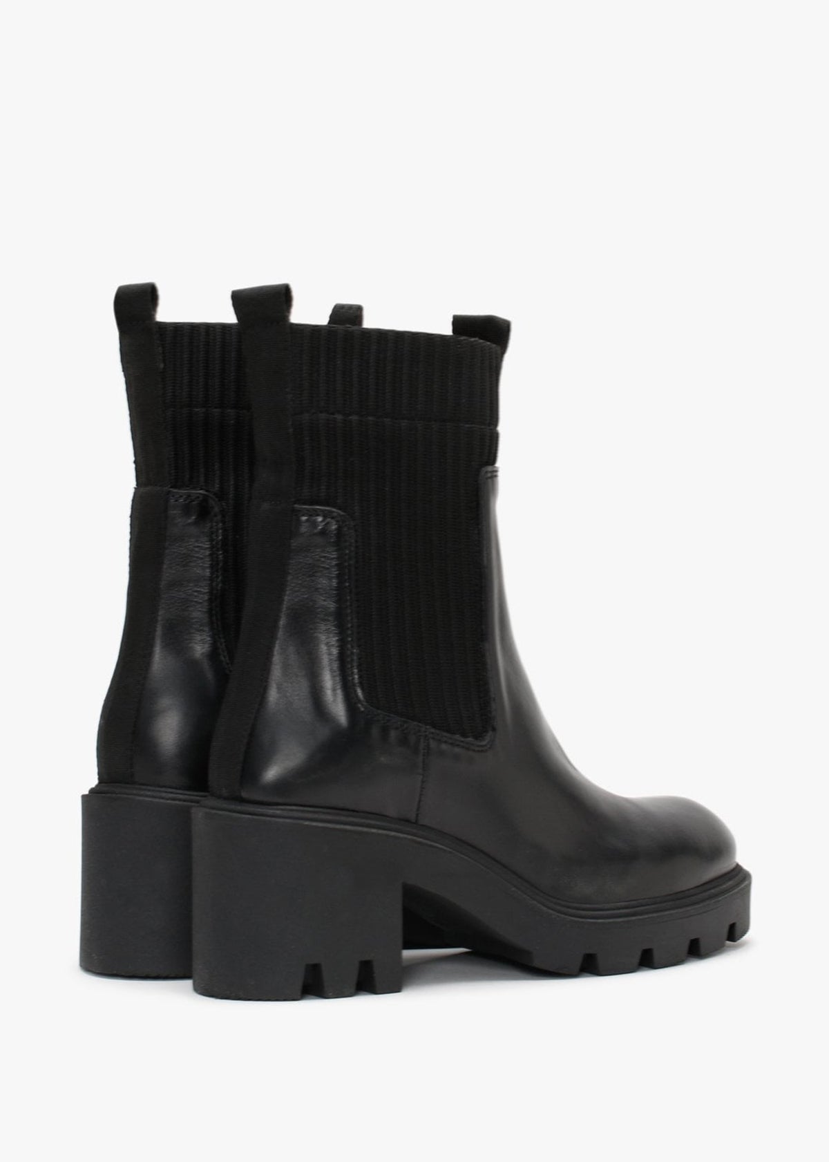 Ibby Black Leather Block Heel Chelsea Boots