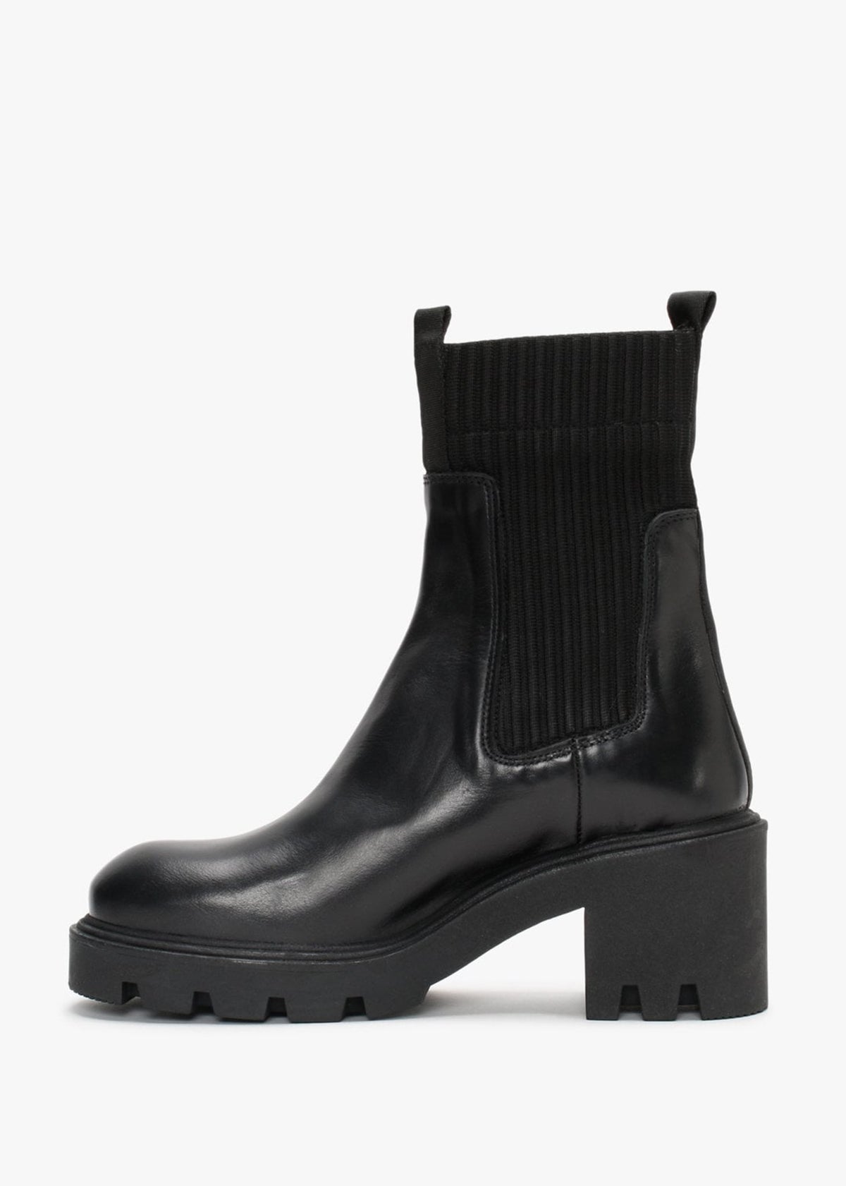 Ibby Black Leather Block Heel Chelsea Boots