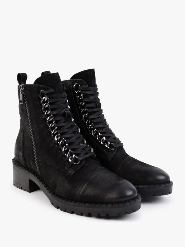 Sarya Black Nubuck Leather Chain Detail Ankle Boots