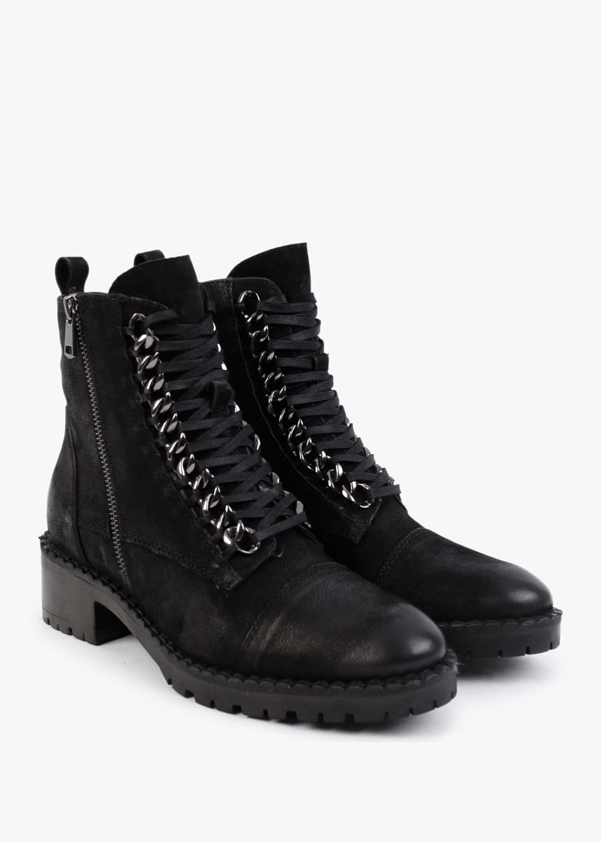 Sarya Black Nubuck Leather Chain Detail Ankle Boots
