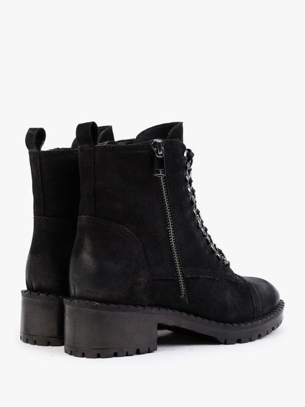 Sarya Black Nubuck Leather Chain Detail Ankle Boots