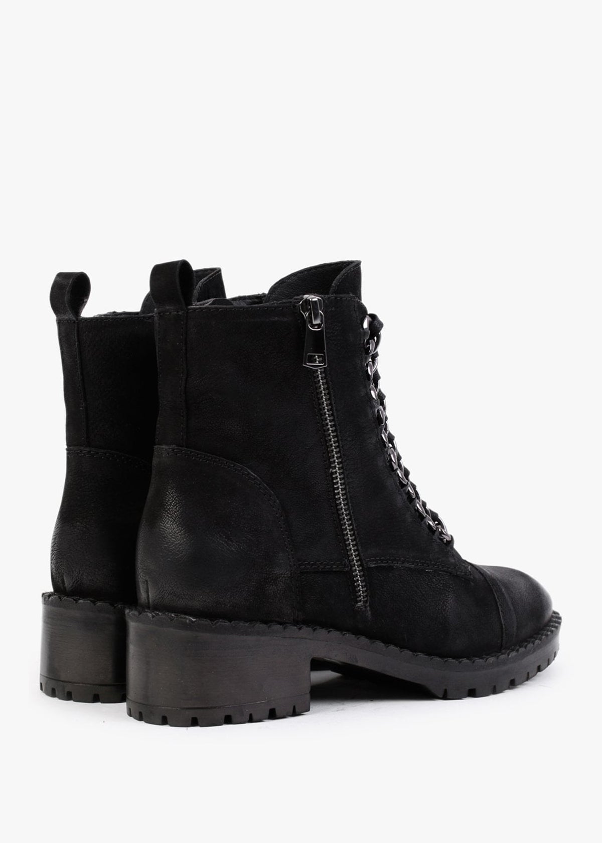 Sarya Black Nubuck Leather Chain Detail Ankle Boots