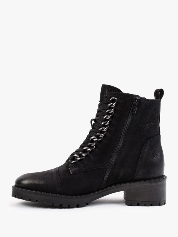 Sarya Black Nubuck Leather Chain Detail Ankle Boots