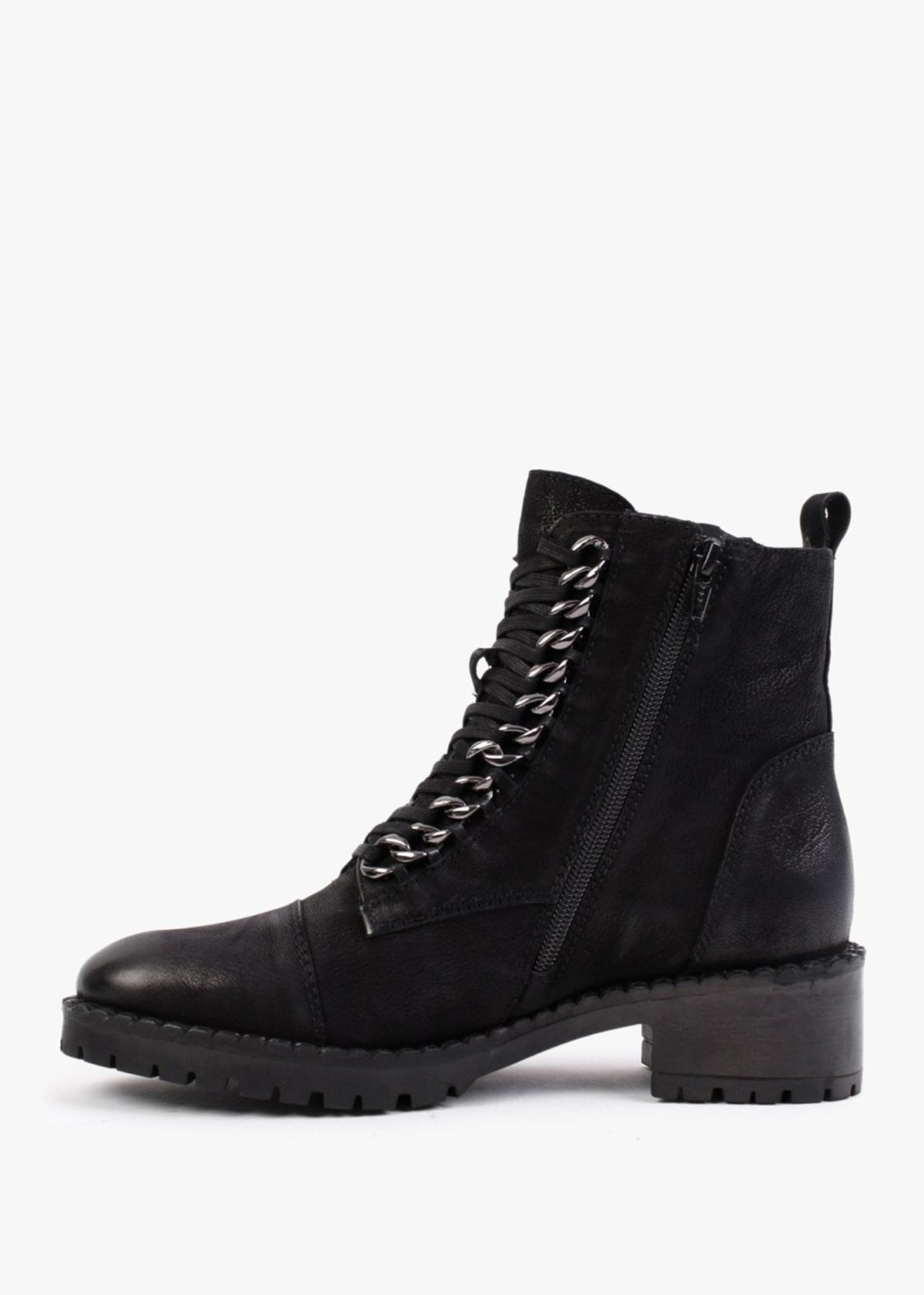 Sarya Black Nubuck Leather Chain Detail Ankle Boots