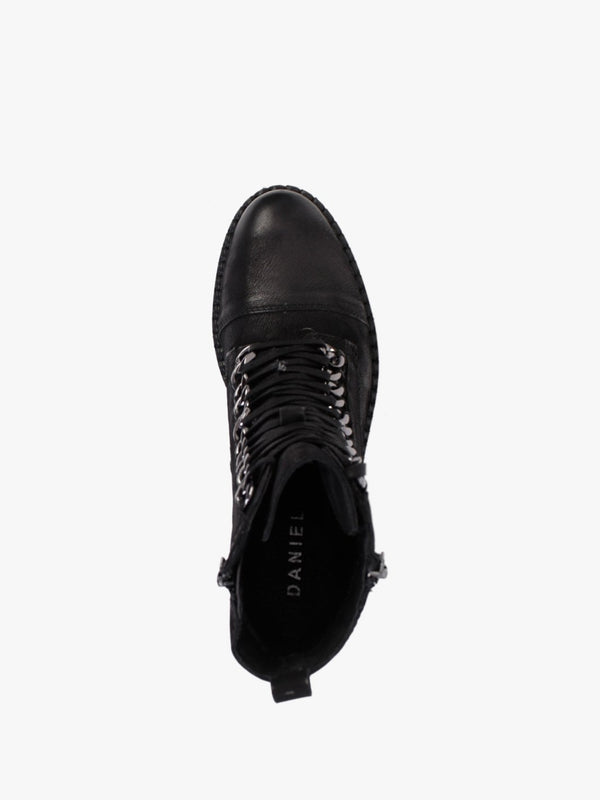 Sarya Black Nubuck Leather Chain Detail Ankle Boots