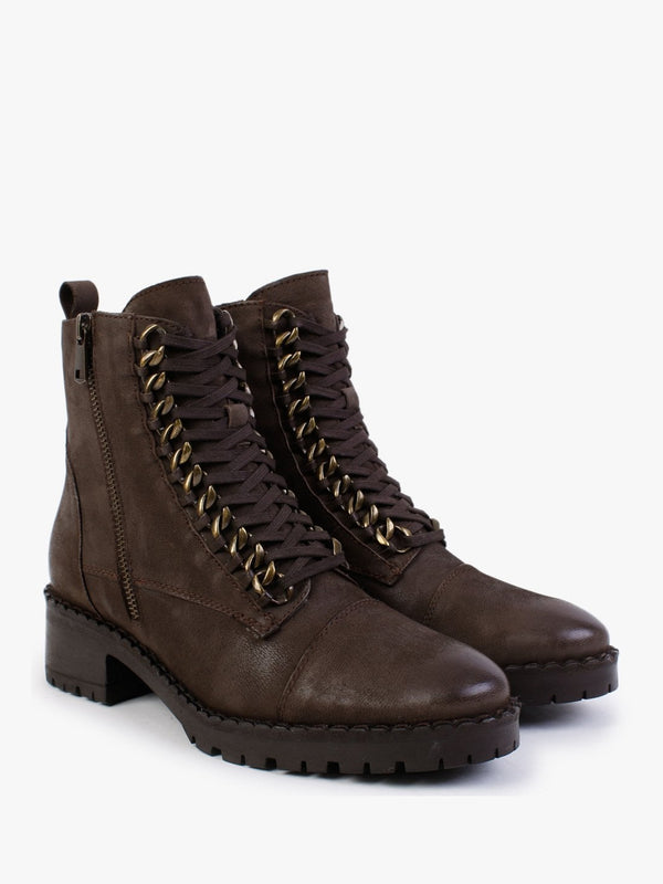 Sarya Brown Nubuck Leather Chain Detail Ankle Boots