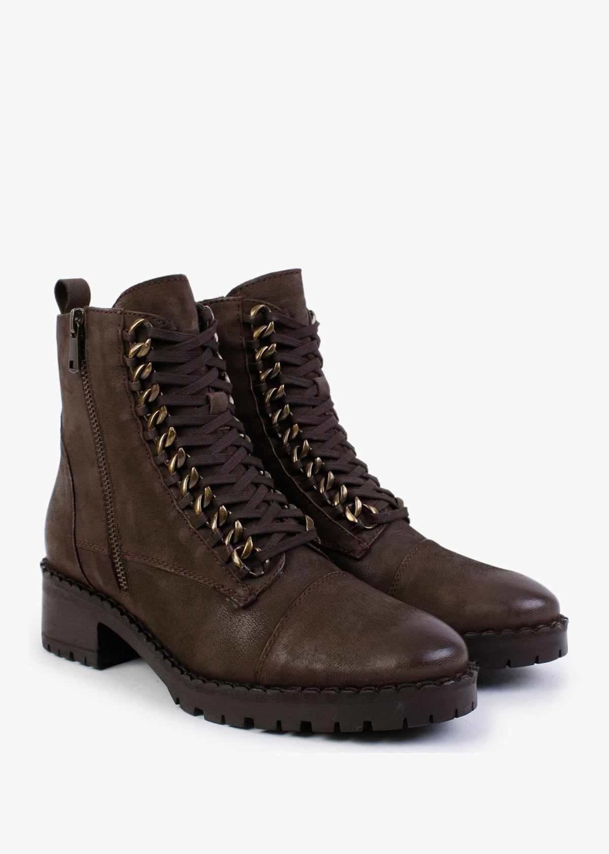 Sarya Brown Nubuck Leather Chain Detail Ankle Boots