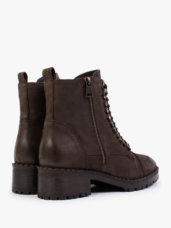 Sarya Brown Nubuck Leather Chain Detail Ankle Boots