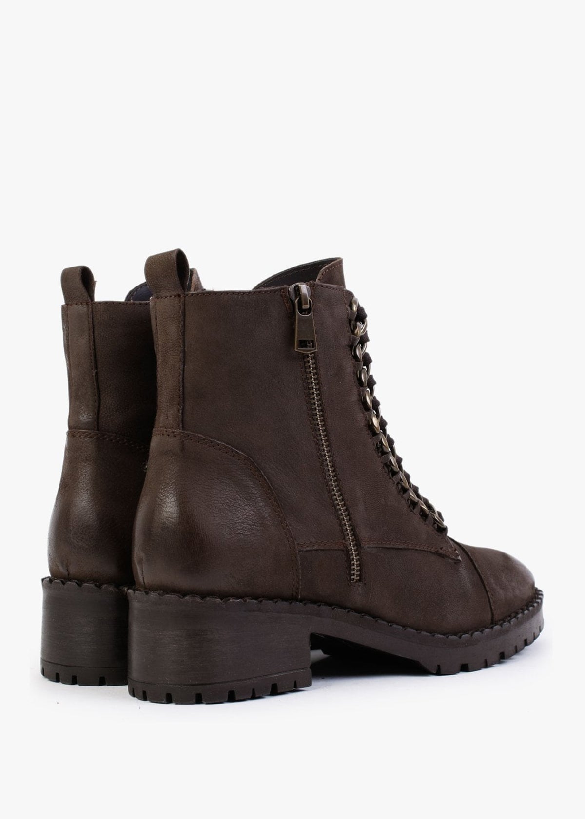 Sarya Brown Nubuck Leather Chain Detail Ankle Boots