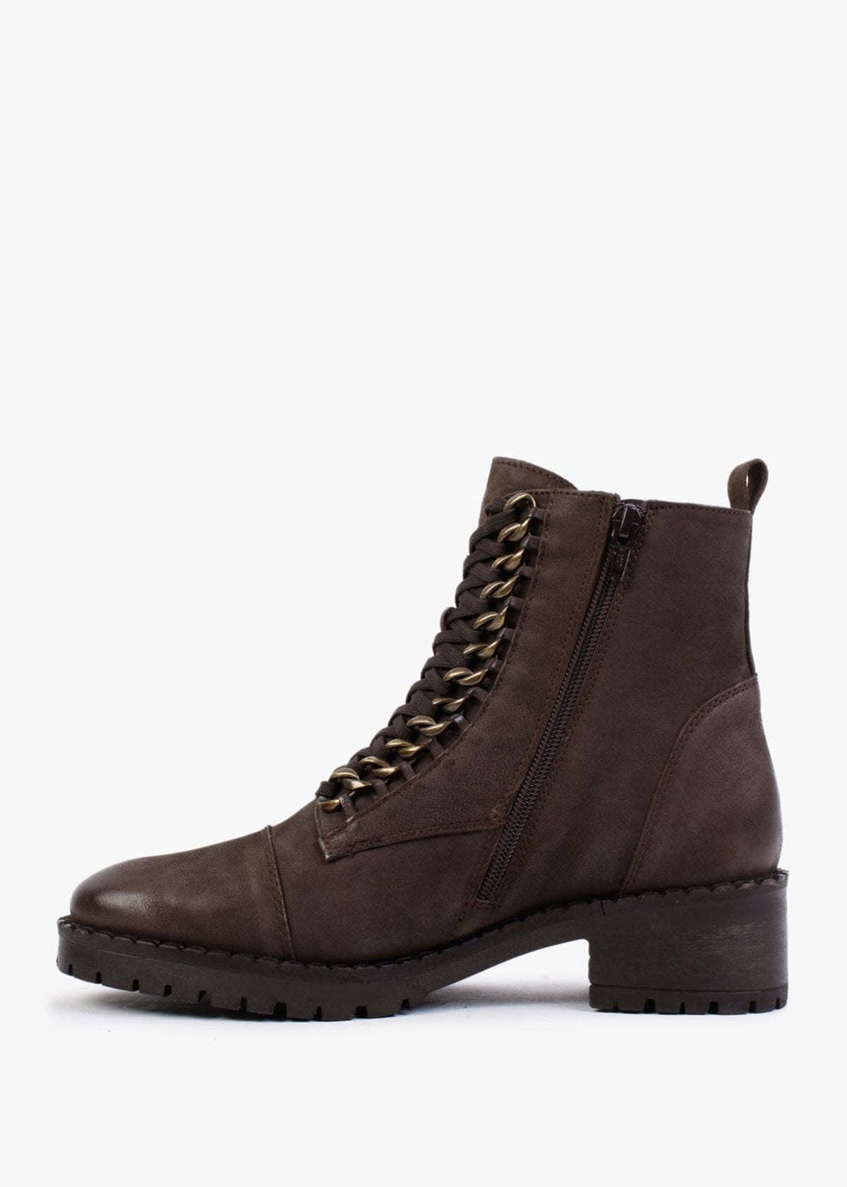 Sarya Brown Nubuck Leather Chain Detail Ankle Boots