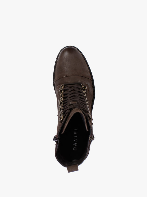 Sarya Brown Nubuck Leather Chain Detail Ankle Boots