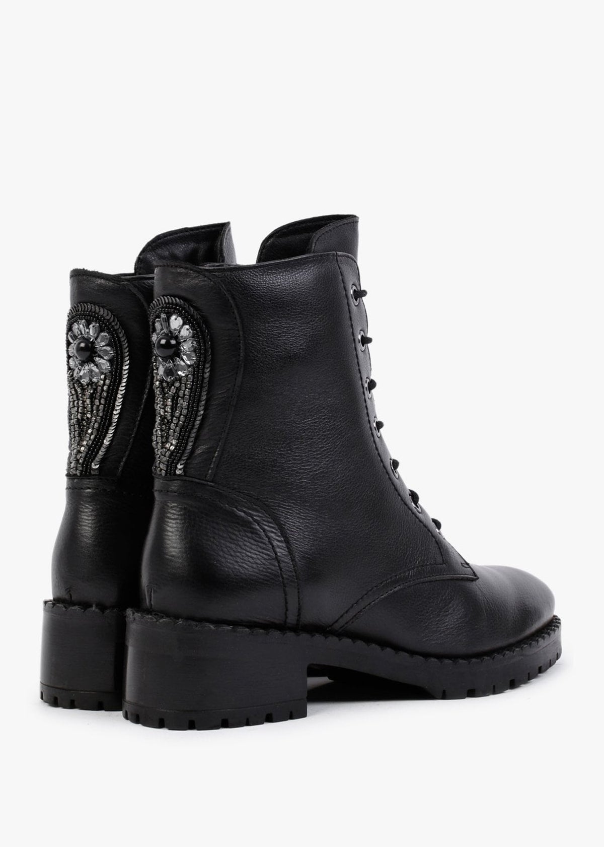 Sazzy Black Leather Embellished Ankle Boots