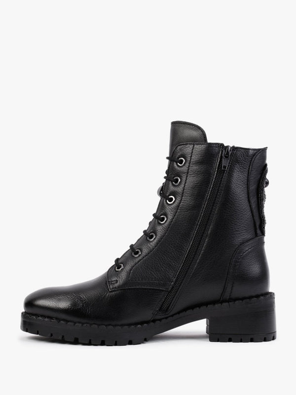 Sazzy Black Leather Embellished Ankle Boots