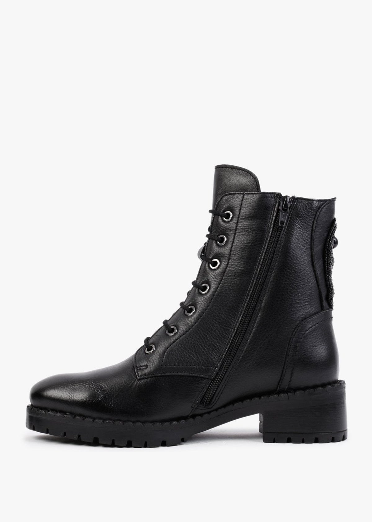 Sazzy Black Leather Embellished Ankle Boots