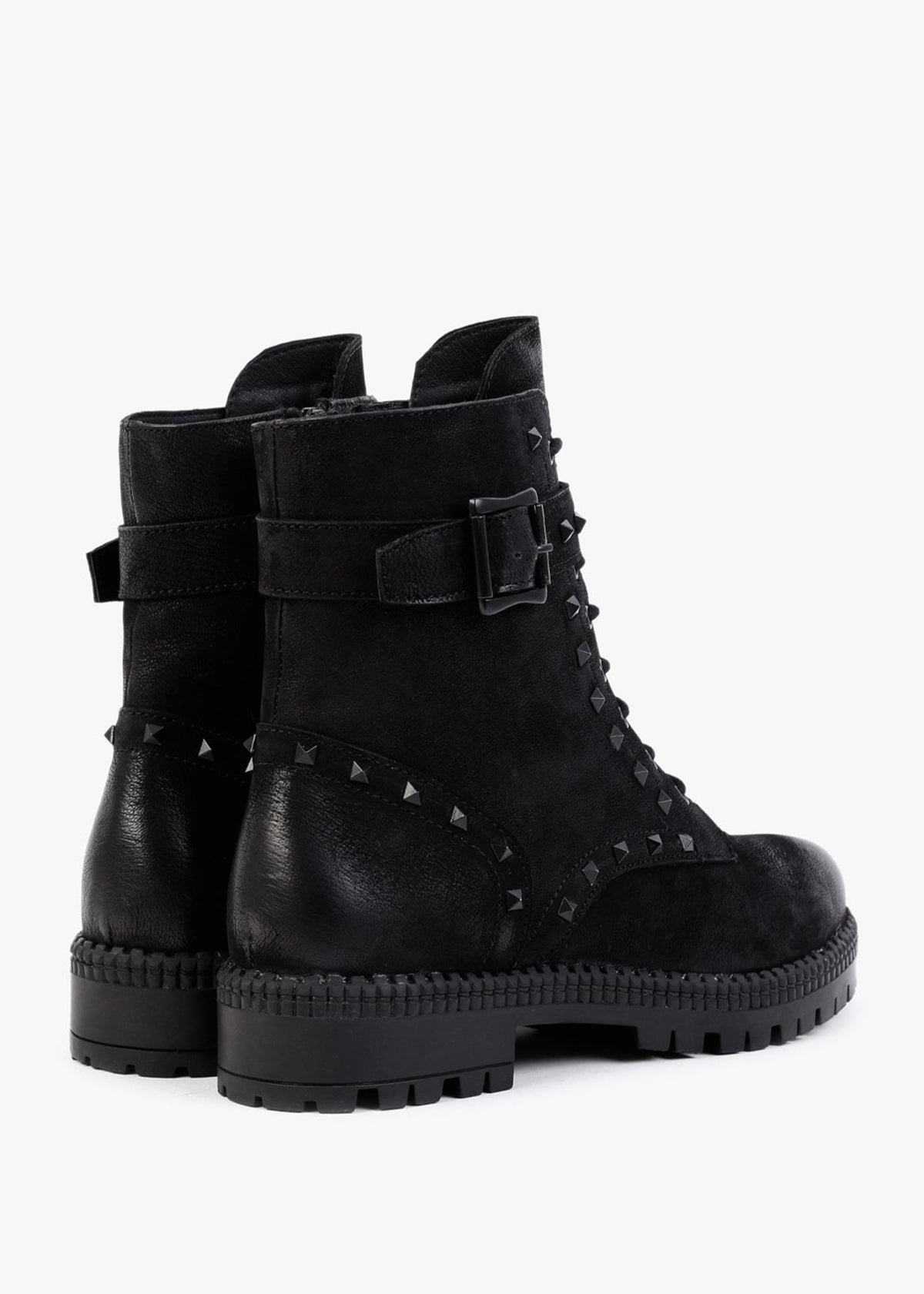 Square Black Leather Studded Ankle Boots