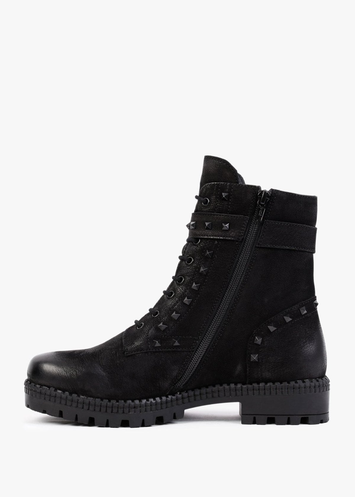 Square Black Leather Studded Ankle Boots