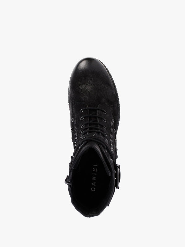 Square Black Leather Studded Ankle Boots