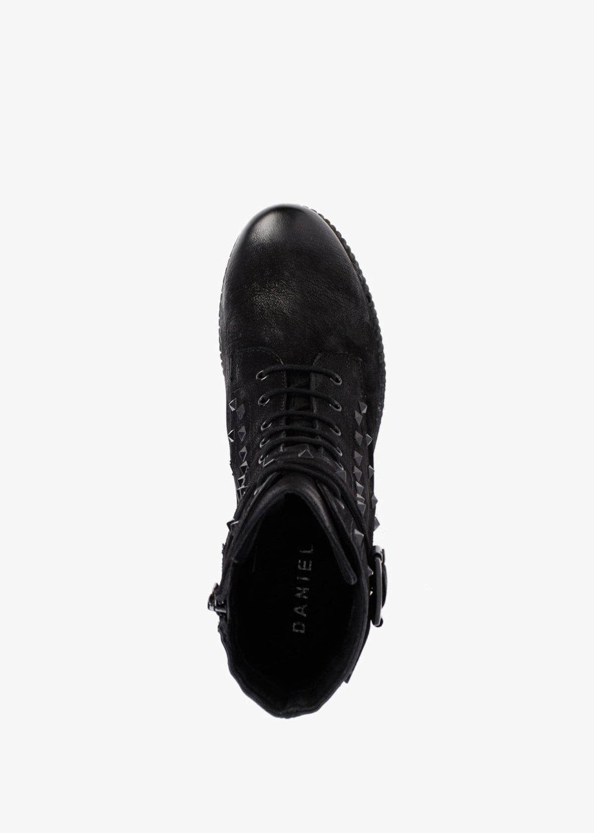 Square Black Leather Studded Ankle Boots