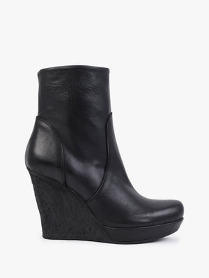 Wisest Black Leather Wedge Ankle Boots