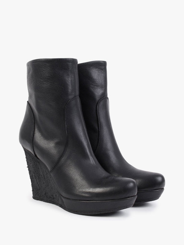 Wisest Black Leather Wedge Ankle Boots