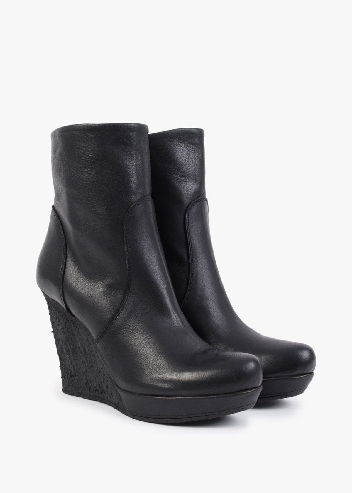 Wisest Black Leather Wedge Ankle Boots