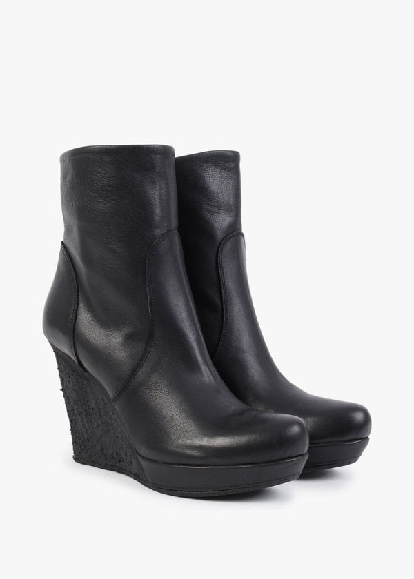 Wisest Black Leather Wedge Ankle Boots