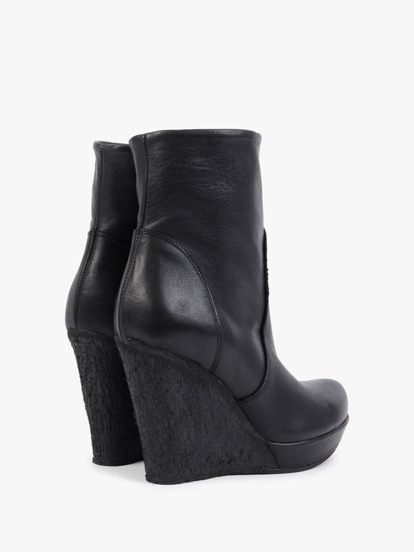 Wisest Black Leather Wedge Ankle Boots