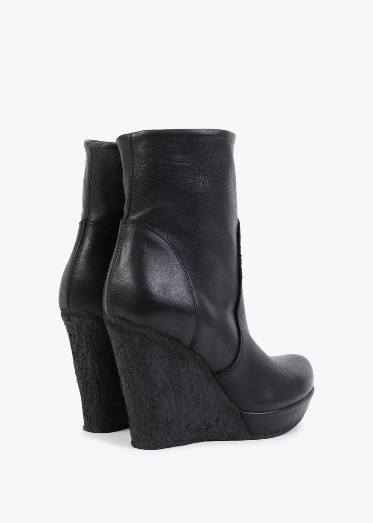 Wisest Black Leather Wedge Ankle Boots