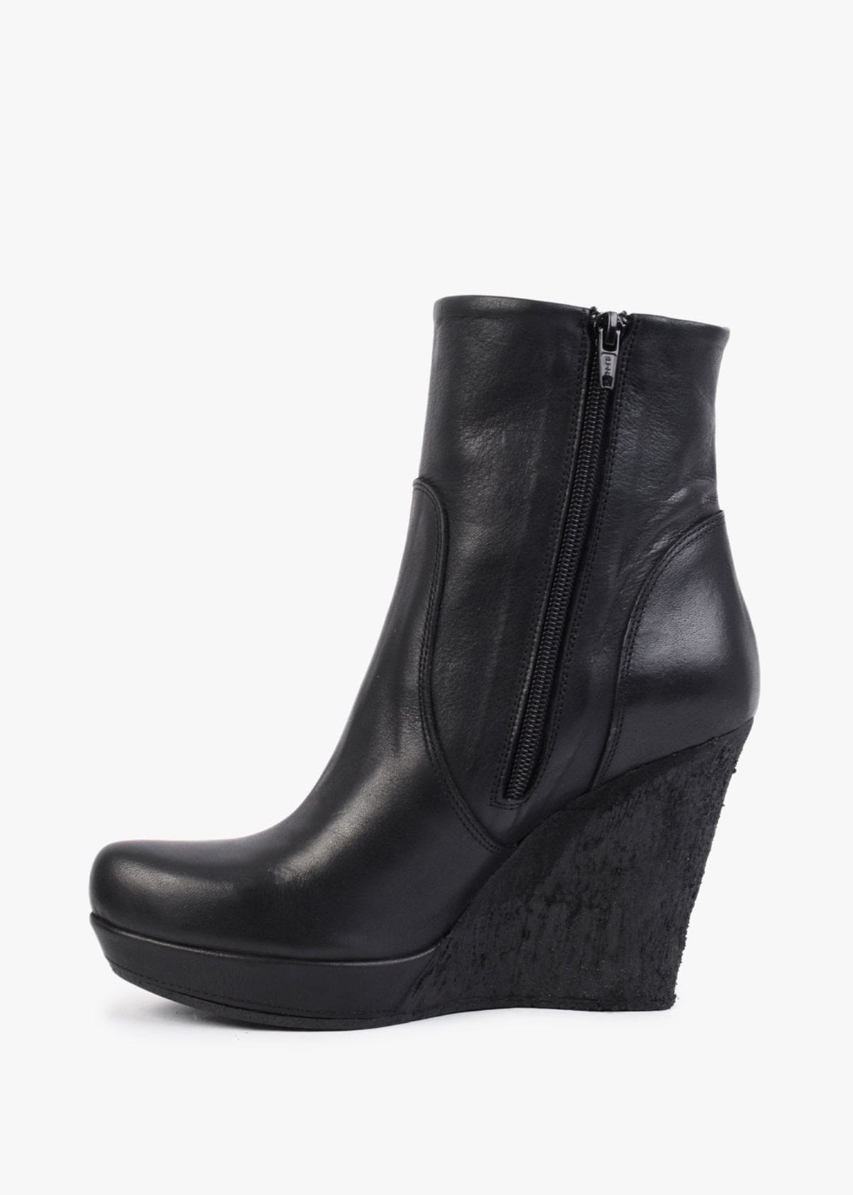 Wisest Black Leather Wedge Ankle Boots