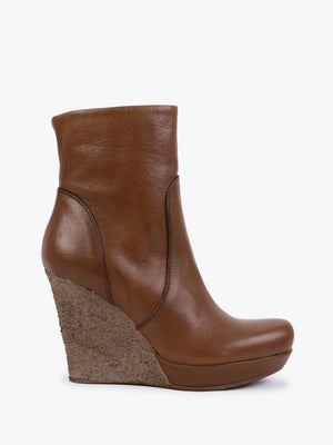 Wisest Tan Leather Wedge Ankle Boots