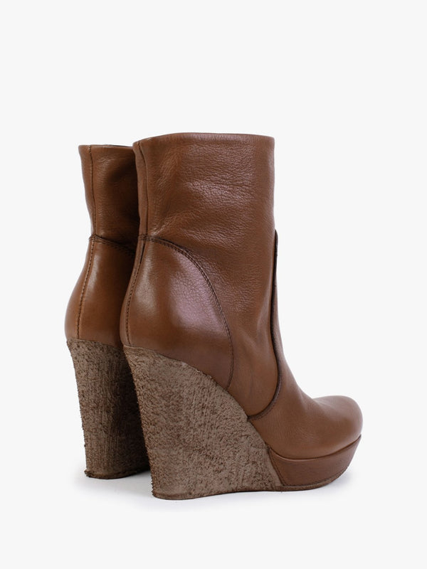 Wisest Tan Leather Wedge Ankle Boots