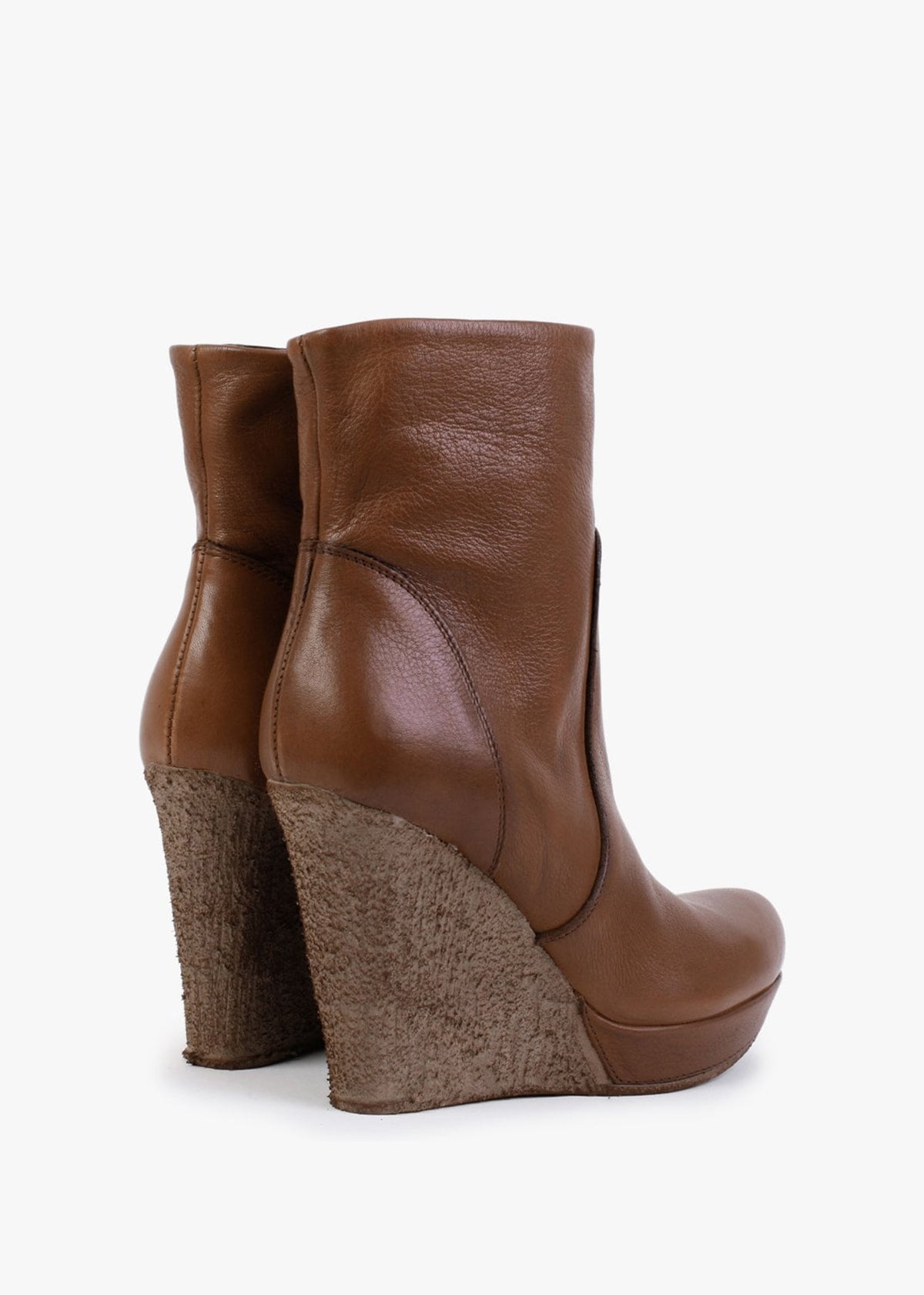 Wisest Tan Leather Wedge Ankle Boots