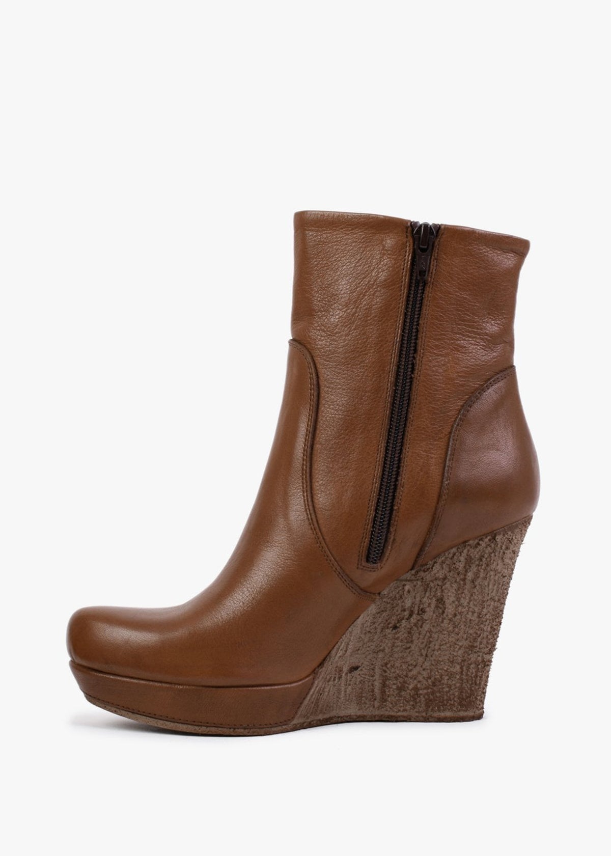 Wisest Tan Leather Wedge Ankle Boots