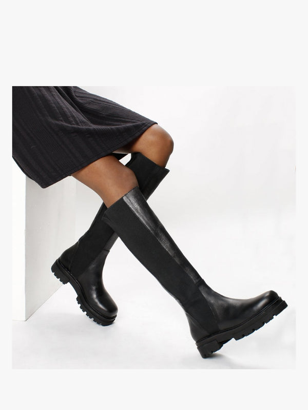 Ivey Black Leather Chelsea Knee Boots