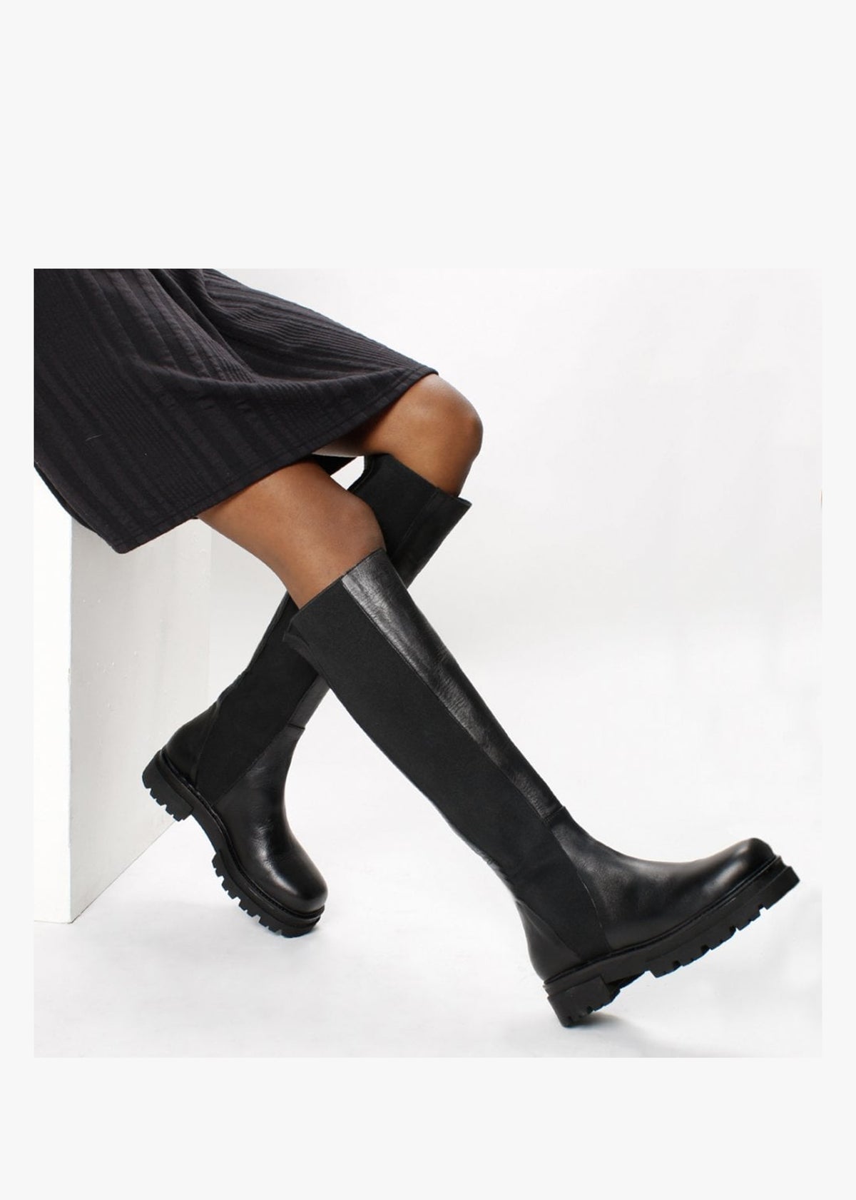 Ivey Black Leather Chelsea Knee Boots