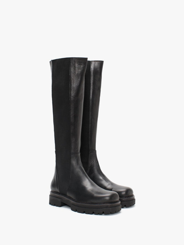 Ivey Black Leather Chelsea Knee Boots