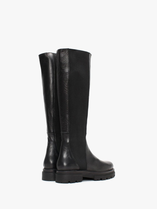 Ivey Black Leather Chelsea Knee Boots