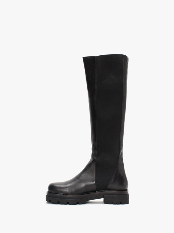 Ivey Black Leather Chelsea Knee Boots